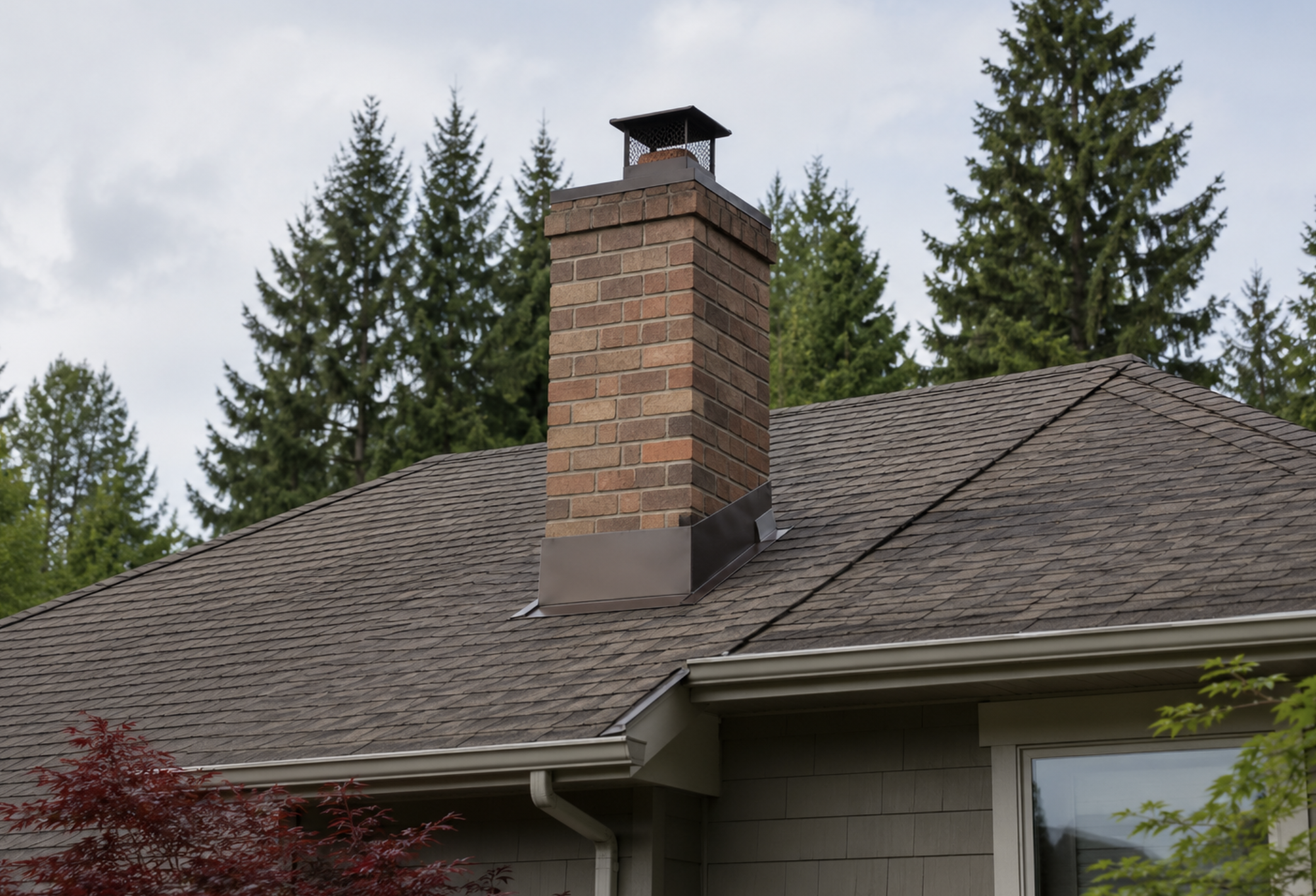 Chimney flashing repair on a residential roof in Bellevue, WA — step flashing and counter flashing replacement by Real Great Roofing serving King and Snohomish County